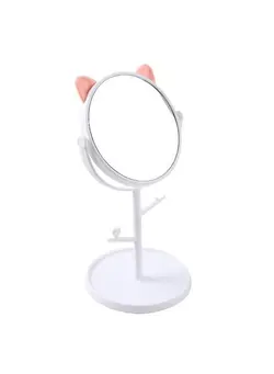 زیبایی و آرایش سایر Cute Rotatable Makeup Mirror With Cat Earsshaped Decor Standing Desktop Oneway Mirror With Organizer Beauty Tool (White)