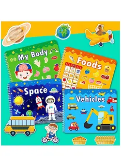 یادگیری و آموزشی سایر 4 Pack DIY Quiet Book for Toddlers, Montessori Busy Book for Kids, Vehicle Space Body Food Preschool Learning Activities Learning & Education Toys