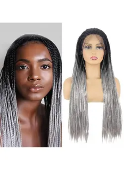 30 Braided Wigs, Handmade 4x4 Lace Frontal Closure with Baby Hair,  Lightweight Cornrow Braids Wig, Straight Synthetic Hair for Black Women(T1B)