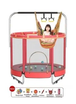 بازی‌های فضای باز و تجهیزات پارک ترامپولین Trampoline With Basketball Hoop, Hammock, Sandbag And Ocean Balls 1.4inch
