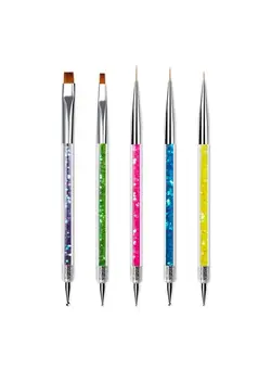 زیبایی و آرایش سایر 5 Pcs Double Ended Nail Design Brushesnail Art Point Drill Drawing Brush Pendouble Ended Fine Nail Liner Brush Dotting Pendouble Ended Brush And Dotting Tool Kit
