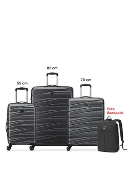 چمدان و ساک مسافرتی ست چمدان Delsey Tiphanie 55+70+82cm Hardcase 4 Double Wheel Expandable Cabin & Check-In Luggage Trolley Set Graphite + FREE Delsey Agreable Backpack