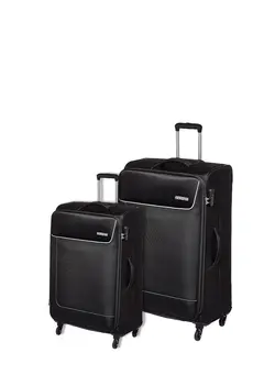 چمدان و ساک مسافرتی ست چمدان American Tourister Jamaica  2 Piece SET 58+80cm Softcase 4 Double Wheel Cabin & Check-In Luggage Trolley Black