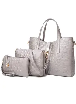 کیف، کوله‌پشتی و چتر چتر 3Pcs Women HandBag Set Fashion PU Leather Crocodile Print Handbags Tote Bag Shoulder Bag Top Handle Satchel Purse Set for Traveling Party Shopping Gift and Casual Use