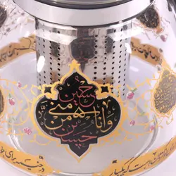 قوری پیرکس یک لیتری با شعار حسین منی و انا من حسین طرح گل
