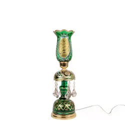 شمعدان با شعار السلام علیک یا اباعبدالله الحسین و یا صاحب الزمان ارتفاع 50 سانتیمتر رنگ سبز