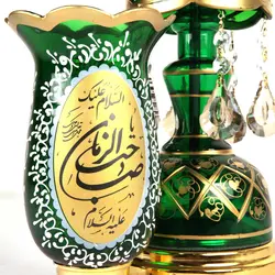 شمعدان با شعار السلام علیک یا اباعبدالله الحسین و یا صاحب الزمان ارتفاع 50 سانتیمتر رنگ سبز