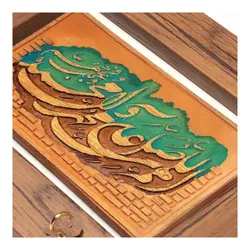 جاکلیدی نقش برجسته سفال با شعار صلوات در ابعاد 20*28قهوه ای روشن