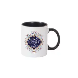 ماگ سرامیکی دسته رنگی مشکی با شعار من تورا چشم در راهم 330 میلی لیتر