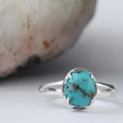 انگشتر نقره زنانه بازرگانی میلادی مدل رکاب مدرن سنگ فیروزه طبیعی قالب جواهر کد AW_626