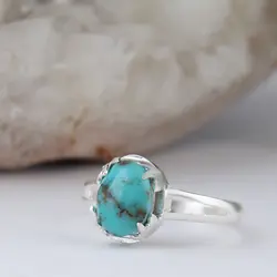 انگشتر نقره زنانه بازرگانی میلادی مدل رکاب مدرن سنگ فیروزه طبیعی قالب جواهر کد AW_626