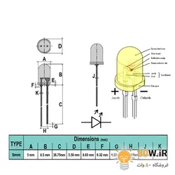 LED زرد 5mm مات پایه بلند  (بسته 20 عددی)