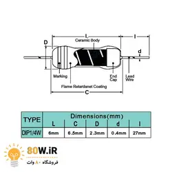 مقاومت 1 کیلو اهم 1/4 وات | 1K (بسته 40 عددی)