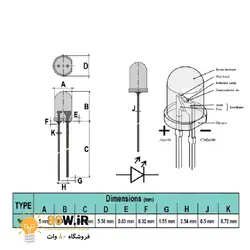 ال ای دی 5mm قرمز شیشه ای پایه بلند (بسته 20 عددی)