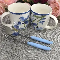 قاشق و چنگال دسته سرامیکی آبی