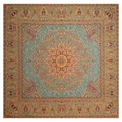 رومیزی مربع ترمه ابریشم تار سفید کد TRM90