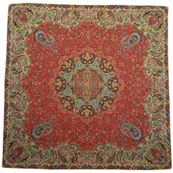 رومیزی مربع ترمه ابریشم کد TRM200 نفیس رنگ قرمز کمرنگ آستر زرشکی لبه مغزی دوزی