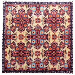 رومیزی مربع مخمل کوبیده طرح گلیم کد MAKHMOR16