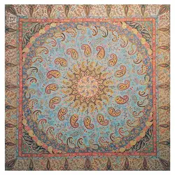 رومیزی مربع ترمه ابریشم تار سفید کد TRM78