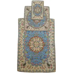 سجاده و جانماز ترمه ابریشم کد TRSAJJA48 نفیس رنگ فیروزه ای آستر آبی لبه مغزی دوزی