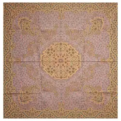 رومیزی مربع ترمه ابریشم تار سفید کد TRM47