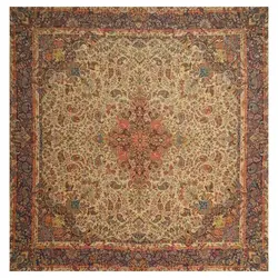 رومیزی مربع ترمه ابریشم تار سفید کد TRM97