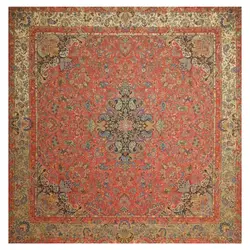 رومیزی مربع ترمه ابریشم تار سفید کد TRM96