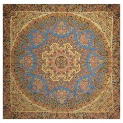 رومیزی مربع ترمه ابریشم تار سفید کد TRM102