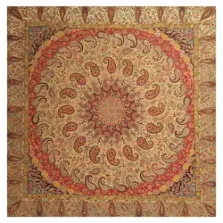 رومیزی مربع ترمه ابریشم تار سفید کد TRM77