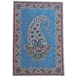 رومیزی تابلوئی ترمه ابریشم کد TRTAB25 نفیس رنگ آبی لایی چسب دار بدون آستر