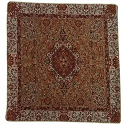 کاور کوسن ترمه ابریشم کد QUTR6 نفیس رنگ کرم پررنگ آستر شکلاتی لبه مغزی دوزی