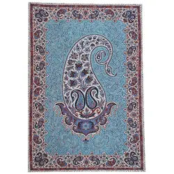 رومیزی تابلوئی ترمه ابریشم کد TRTAB24 نفیس رنگ سبزآبی لایی چسب دار بدون آستر