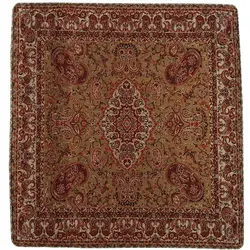 کاور کوسن ترمه ابریشم کد QUTR7 نفیس رنگ کرم پررنگ آستر شکلاتی لبه مغزی دوزی