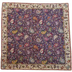 رومیزی مربع ترمه ابریشم کد TRM203 نفیس رنگ سرمه ای آستر سرمه ای لبه مغزی دوزی