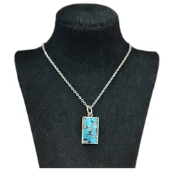 گردنبند نقره زنانه فیروزه کوب کد ZIF۱۳۸ عیار نقره 925 تراشه سنگ فیروزه نیشابور طول زنجیر نقره 55 سانتیمتر وزن زنجیر نقره 2.40 گرم