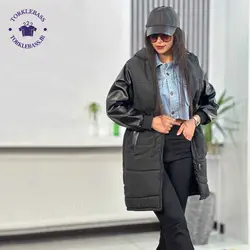 کاپشن آستین چرم