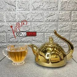 قوری تک چینی طلایی دسته بالا