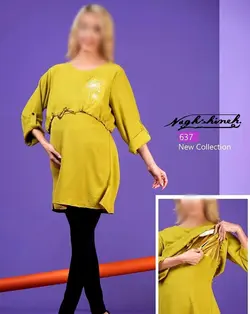 تونیک بارداری و شیردهی جلو بسته کمر کت یقه گرد گلدوزی طرح قاصدک کد 1511