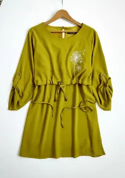 تونیک بارداری و شیردهی جلو بسته کمر کت یقه گرد گلدوزی طرح قاصدک کد 1511