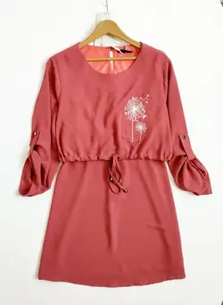 تونیک بارداری و شیردهی جلو بسته کمر کت یقه گرد گلدوزی طرح قاصدک کد 1511