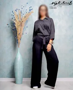 شلوار لینن تمام بگ پشت خط اتو کمر بند دار کد 1704