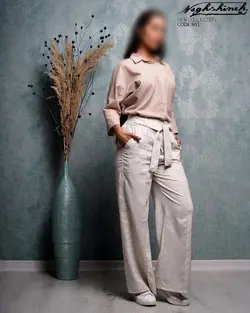 شلوار لینن تمام بگ پشت خط اتو کمر بند دار کد 1704