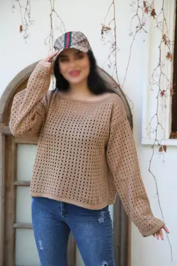 بلوز بافت کوتاه یقه قایقی قلاب بافی آستین بلند کد1780