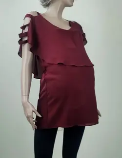 تاپ تونیک بارداری و شیردهی یقه دلبری پشت ضرب دری پارچه حریر زنانه کد0464