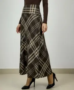 دامن بلند نیم کلوش کمر پهن بدون چاک طرح خط مورب زنانه کد 292