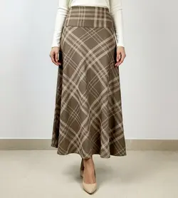 دامن بلند نیم کلوش کمر پهن بدون چاک طرح خط مورب زنانه کد 292