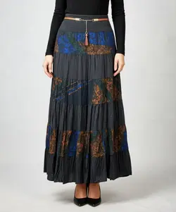 دامن بلند نیم کلوش نخ پنبه کمر دار برند dilay ترک زنانه کد0258