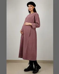 کفتان بارداری و شیردهی مخمل کبریتی آستین بلند کمربند دار زنانه کد 1407