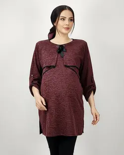 تونیک بارداری و شیردهی زیپ دار پارچه آنغوره کمر بند دار آستین بلند زنانه کد 1411