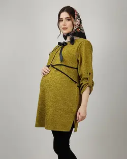 تونیک بارداری و شیردهی زیپ دار پارچه آنغوره کمر بند دار آستین بلند زنانه کد 1411